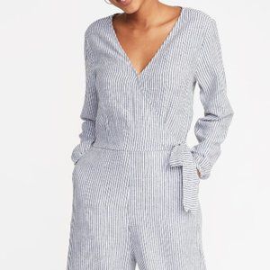 Old Navy Waist-Defined Linen-Blend Striped Jumpsuit for Women - XS